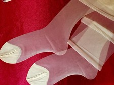 6 Pairs FRENCH WHITE EXCLUSIVE EMPRESS DEMI-TOE VINTAGE NYLON STOCKINGS 9 X 32  L