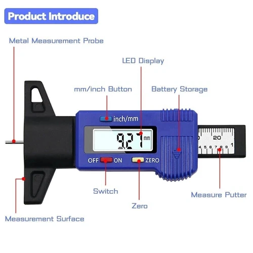 Digital Tyre Depth Gauge Tread Checker LCD Mini Tool For Motorbike Car Van hgv - Picture 4 of 7