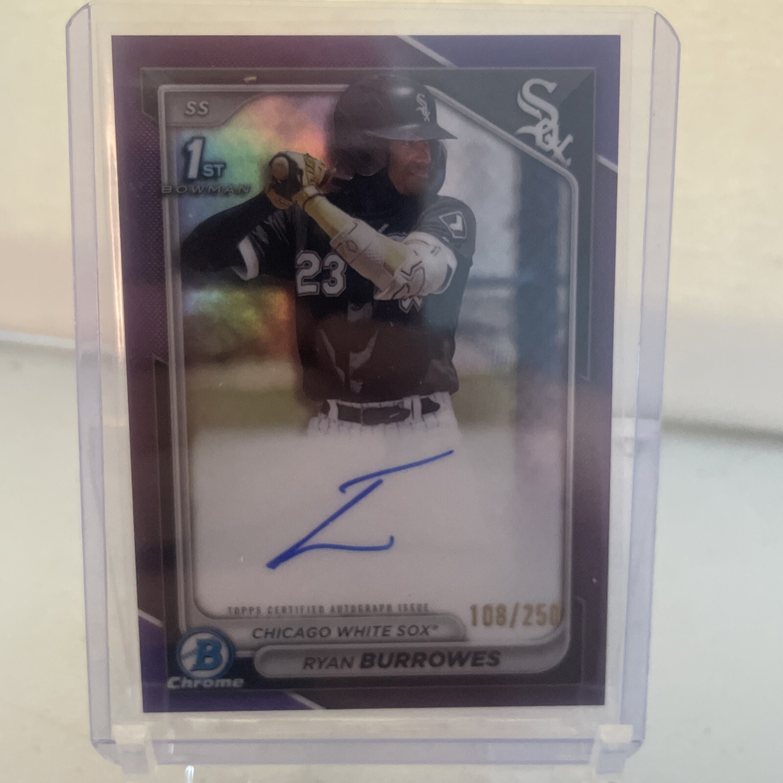 2024 BOWMAN CHROME 1ST AUTOGRAPH PURPLE REFRACTOR AUTO RYAN BURROWES /250