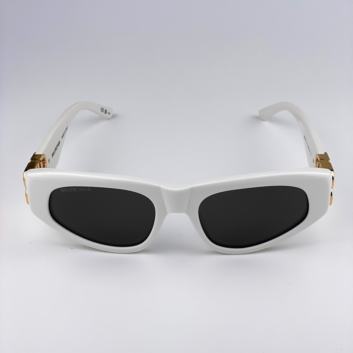 Balenciaga Women Sunglasses White Gold Logo Grey Cat Eye