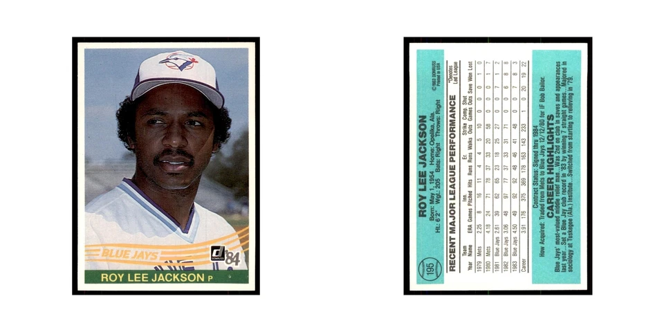 Roy Lee Jackson 1984 Donruss #195 Toronto Blue Jays Baseball Card NM - Image 3 of 3