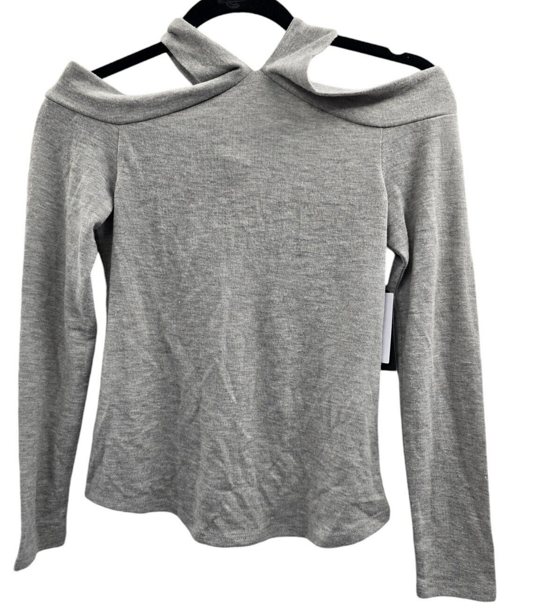 Nordstrom Shirt XS Gray Top Button Collar Blouse Off Shoulder Long Sleeves  Y2k