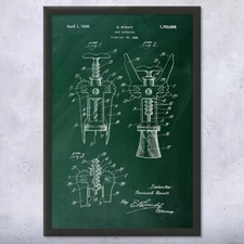 Wine Corkscrew Patent Wall Art: Restaurant Art, Bartender Gift, Wine Bar Decor