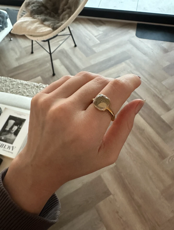 Ring Gr. 54 18k vergoldet Stein Creme weiß farben Quartz Nudo - Bild 2 von 4