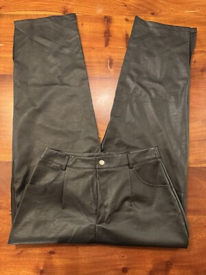 Nasty Gal Women’s Black Wide Leg Faux Leather Trousers Pants Sz 10