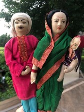 Handmade Vintage Hindu Dolls Indian Family Father Mother Child Cloth Sari Dress
