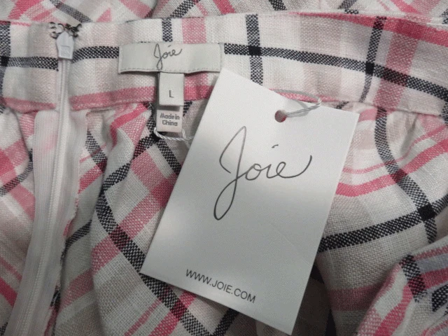Saia Joie Kaylea nova em folha xadrez 100% linho bolsos tamanho G grande nova com etiquetas - Imagem 4 de 4