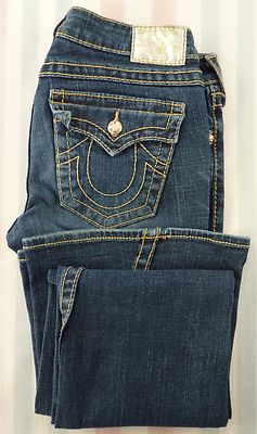 True Religion Joey Big T Blue Jeans Cotton Blend Boot Cut Crystal Size 29 MINT