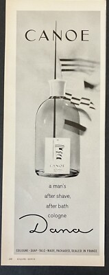 1966 Canoe Man's After Shave After Bath Cologne Bottle B&W Vintage Print Ad