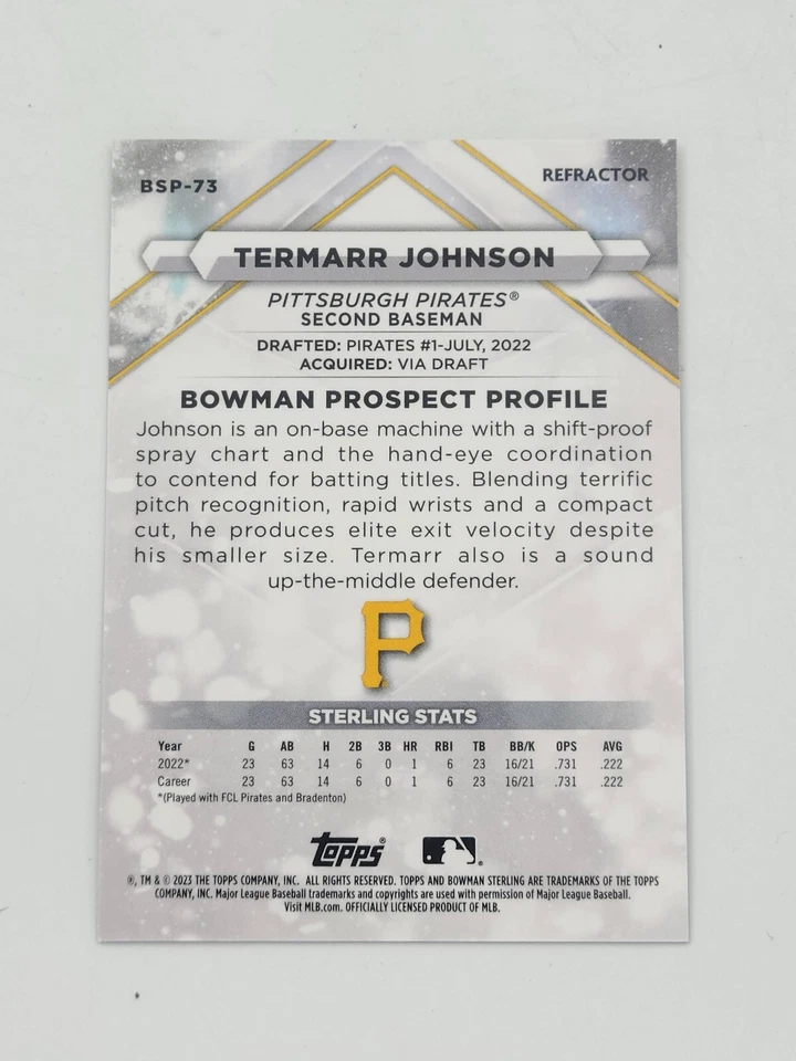 2023 Bowman Sterling Prospects Refractor /199 Termarr Johnson #BSP-73 - Image 2 of 2