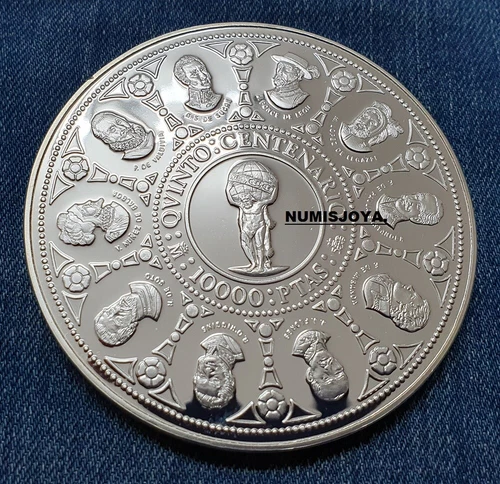 10000 SILVER PESETAS V CENTENARY year 1991 FDC shine. Weight 168.75 gr. 73 mm.