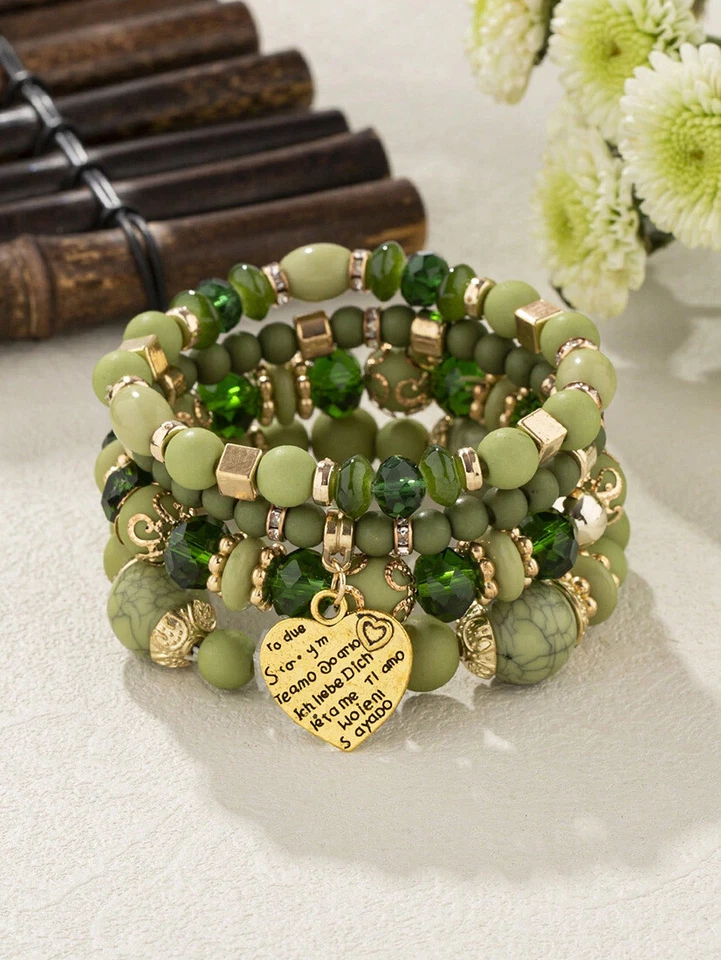 Pulsera envolvente de cuentas con capas apilables con dijes bohemio elástico multicolor unisex Foto 3 de 4