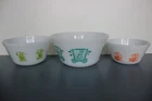 3 Vintage Federal Glass Circus Mixing Bowl Set - Tiger, Clown, Elephant 1950's