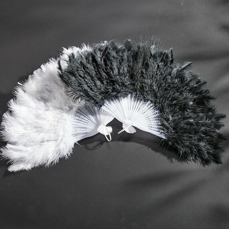 Abanicos de plumas plegables de mano espectáculo de baile de plástico retro aspecto vintage decoración de fiesta Foto 4 de 4