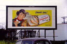 1951  35mm Slide~KODACHROME RED B LANGENDORF BREAD "SMART GAL"  BILLBOARD
