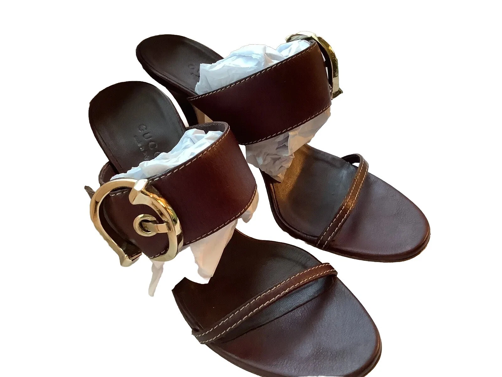 Cuir Gucci morceau de cheval boucle à enfiler talon taille 6,5B