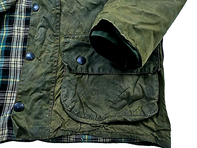 HOT VINTAGE 80's Men's BARBOUR @ BEAUFORT PLAID LINED OLIVE WAXED