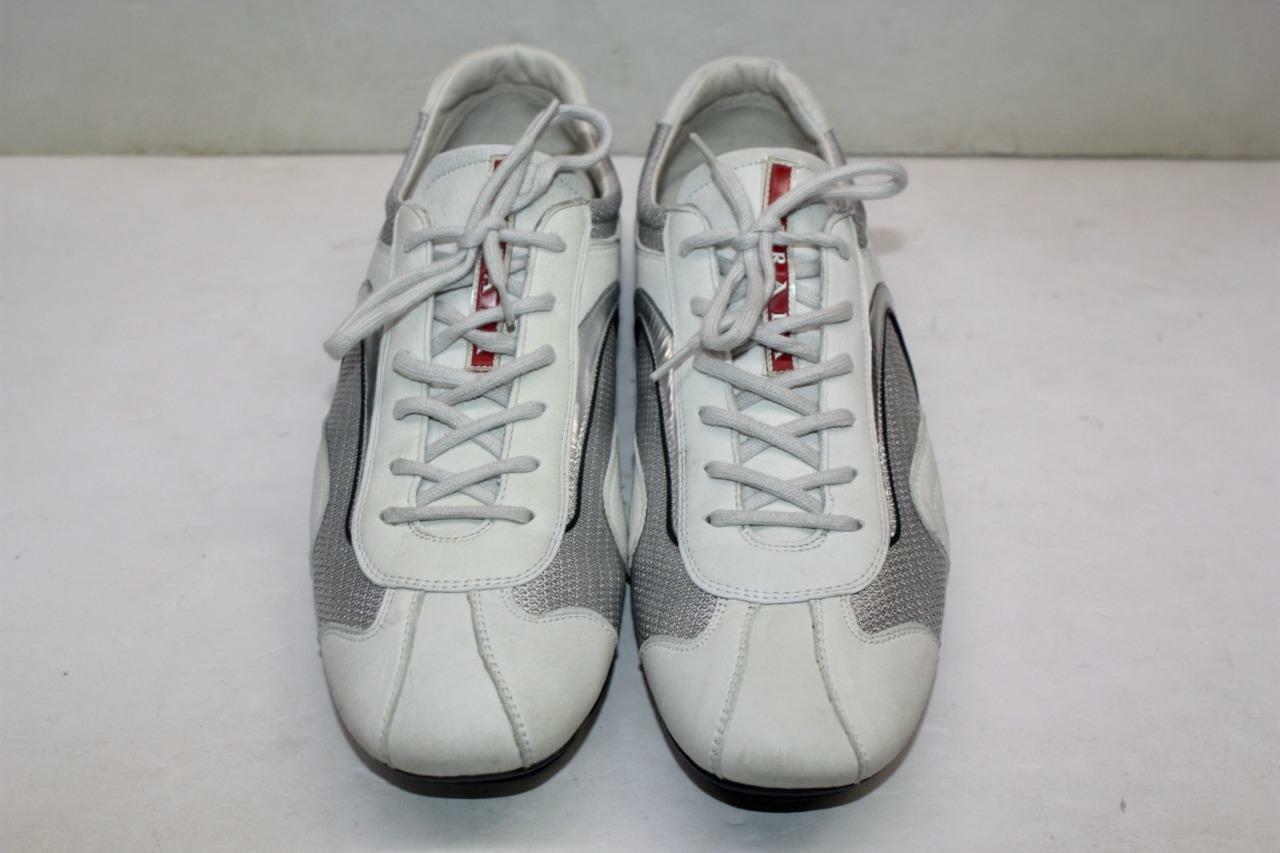 PRADA Silver Mesh & Off White Leather Low Top Sneakers Size 10 UK / 10.5 US  Men