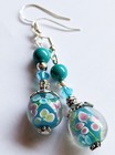 925 Sterling Silver Hook Lampwork Glass Blue Bead Flower Dangle Earrings (#E922) — photo 1