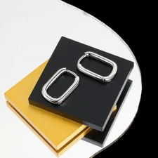 Paper Clip Rectangle Hoop Earrings Stainless Steel Silver