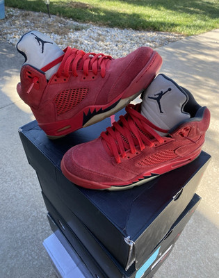 Jordan Air Jordan 5 Retro Red Suede High Top Men's Sneakers Lace