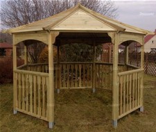 10'x10' (3x3m) Octagonal Wooden Gazebo - Pressure Treated, Balustrades All Round