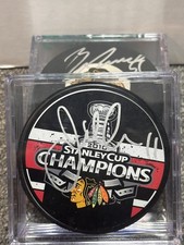 John Madden signed 2010 Stanley Cup Champions Blackhawks Puck w/cube