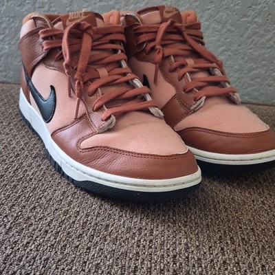 Nike Dunk Mid Brown Black White Leather Fabric Men's Athletic Sneakers