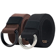 2 Pack Cloth Canvas Belts for Men with Double D Ring Buckle, Black B Coffee, ...