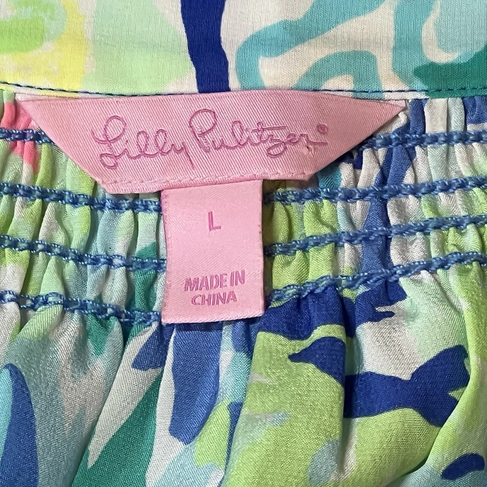Lilly Pulitzer Elsa Silk Top Womens Large L Sea Ocean Coral Blue Green Shirt * - Image 3 of 4