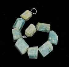 Natural Aquamarine Crystal Faceted Rough Tumble Beads 9pc Strand Loose Gemstone