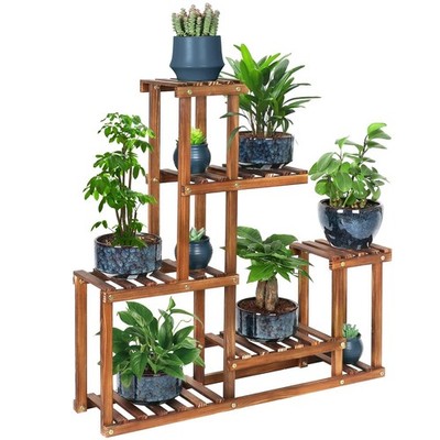 Wood Plant Stand Indoor Outdoor Multi Tiered Corner Plant Shelf Holder High L...