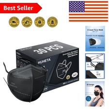 5-Ply KN95 Face Masks in Black - Disposable, Breathable, Pack of 30 for Safety