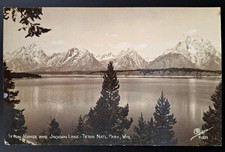 Sanborn RPPC Teton Range  Jackson Lake, Teton Natl Park, WY. Vtg Postcard