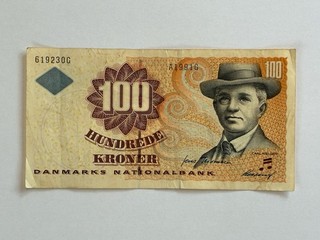 Dinamarca 100 coronas 1997 Carl Nielsen billete danés antiguo