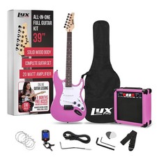 LyxPro 39in Electric Guitar Kit 20W Amp Tuner Picks Strap Case Full Retro Purple