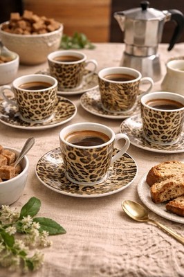 Bialetti Espresso Cups & Plates Set of 6 Animal Print Made in Italy
