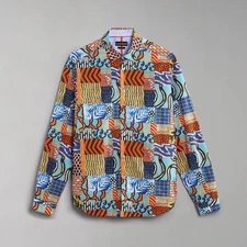 Napapijri Courma Patchwork Geographic Long Sleeve Button Down Shirt XL Slim Fit
