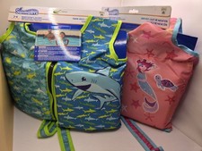 Two SwimWays Swim Vest for Kids Floaty Pink Blue Set 33-48 Lbs Age 2-4 GF