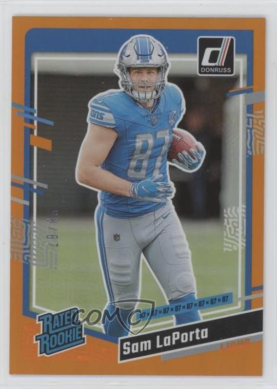 2023 Panini Donruss Rated Jersey Number 58/87 Sam LaPorta #332 Rookie RC 00em
