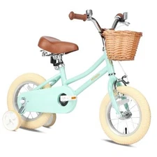  Girls Bike with Basket for 2-12 Years Old Mint 12 Inch With Training Wheels