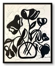 Original Monochromatic Painting 20x16" – Abstract Art Flowers Signed