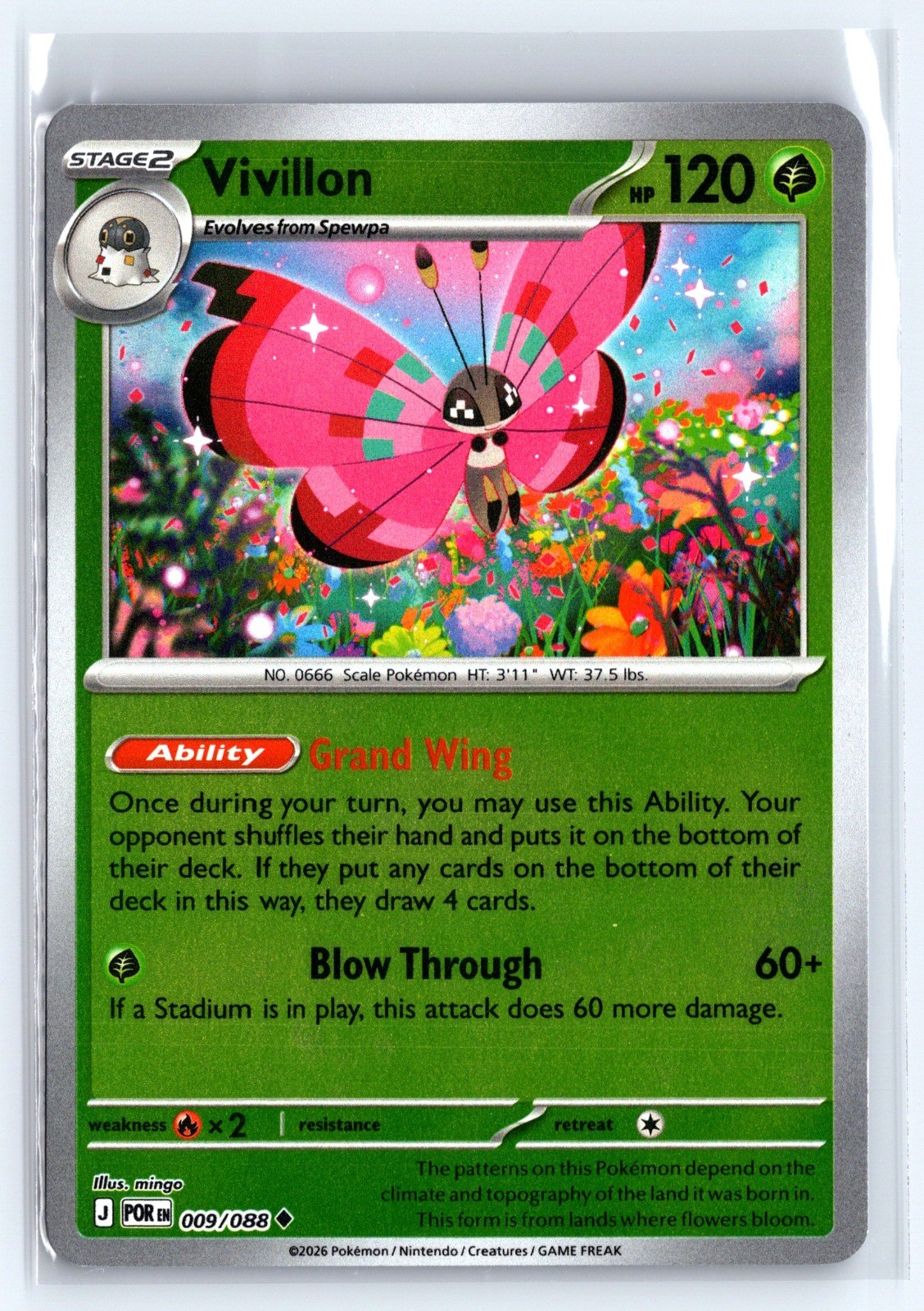 Vivillon Reverse Holo Uncommon ME03: Perfect Order 009/088 NM