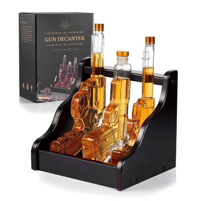 3 Gun Whiskey Decanter Set with Display Rack, Cool Birthday Gift Ideas for Me...
