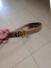Ralph Lauren brown Skinny Leather Belt Gold Monogram Logo [20-36.5inch waist)