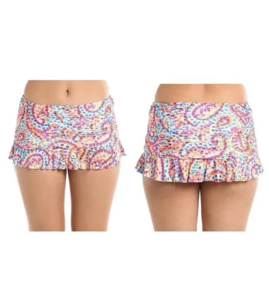 NWT La Blanca Pebble Beach Ruffled Boho Swim Skirt UPF 50+ Multi Mosaic $80 12 - Image 2 of 4
