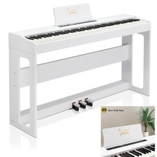 Glarry 88 Keys Full Weighted Digital Piano w/ Headphone Triple Pedals White