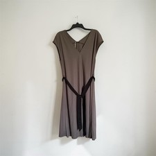 Zara Taupe Midi Minimalist Dress with Black Waist Tie Size M