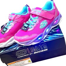 Skechers Light-up Glow Girls Sneakers Size 3 Pink Hook Loop Kids Shoes NIB