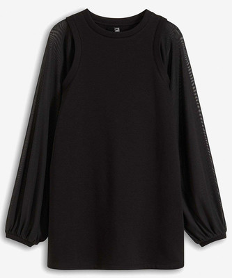 Asymmetrisches Sweatshirt mit Mesh-Ärmeln Gr. 40/42 Schwarz Damen Sweater Neu*